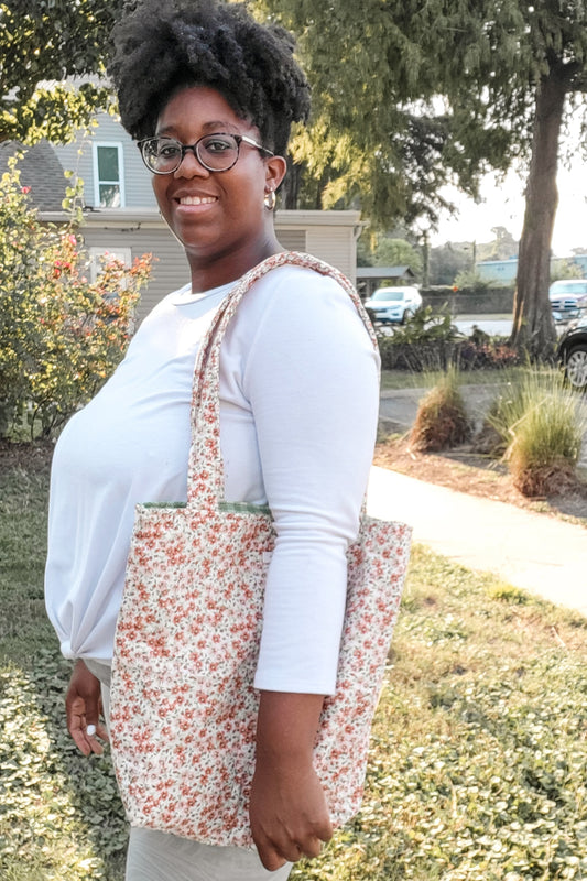 Green Gingham Orange Floral Tote