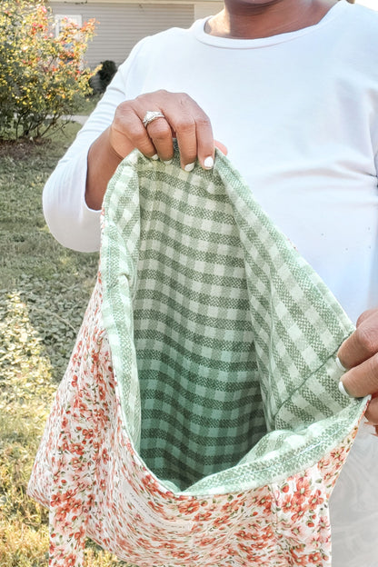 Green Gingham Orange Floral Tote