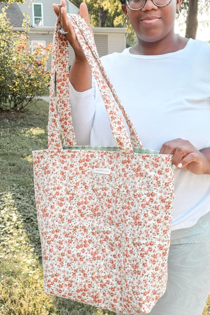 Green Gingham Orange Floral Tote